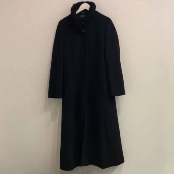 Cinzia Rocca Black Long Wool and Angora Coat